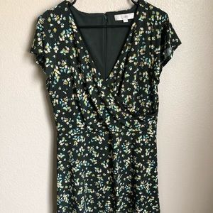 Loft Green Floral Wrap Dress
